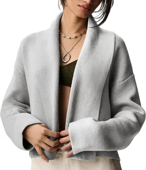 Yimoon Women's Cropped Cardigan Sweater Oversized Lapel Chunky Knit Coatigan Long Sleeve Open Front Sweater