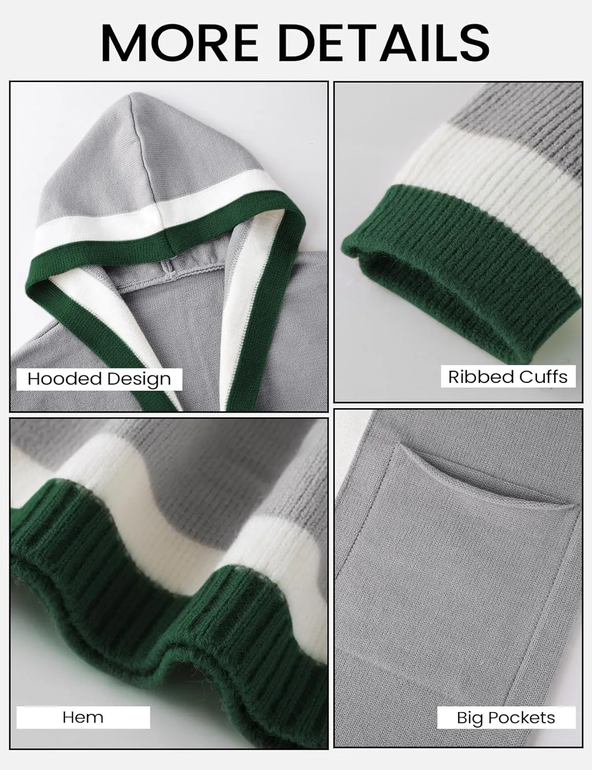 Yimoon Womens Long Cardigan Sweater Color Block Open Front Hooded Cardigan Oversized Knit Sweater Outwear