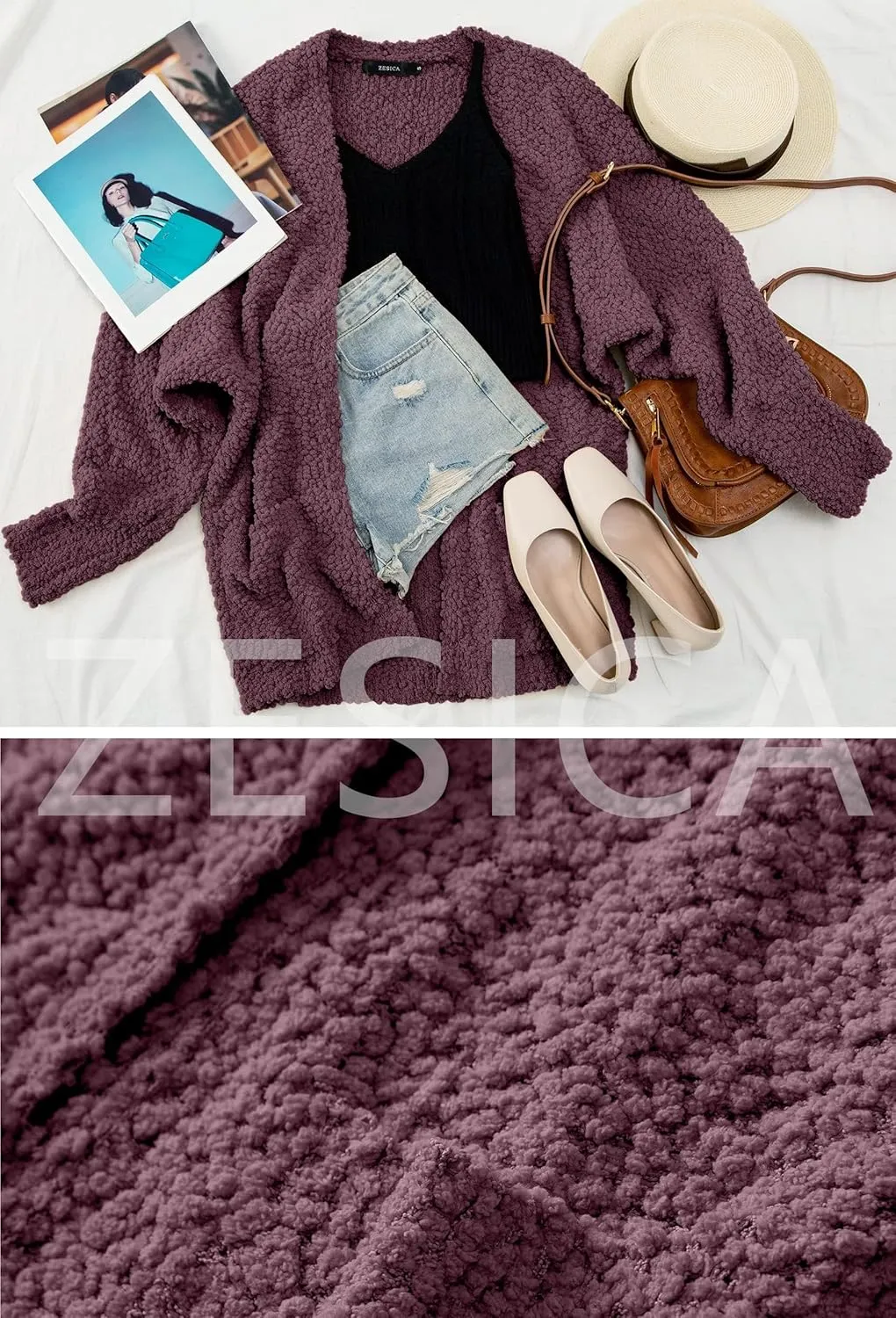 ZESICA Women's Fall Winter Popcorn Long Sleeve Open Front Chunky Knit Oversized Cardigan Sweater Coat