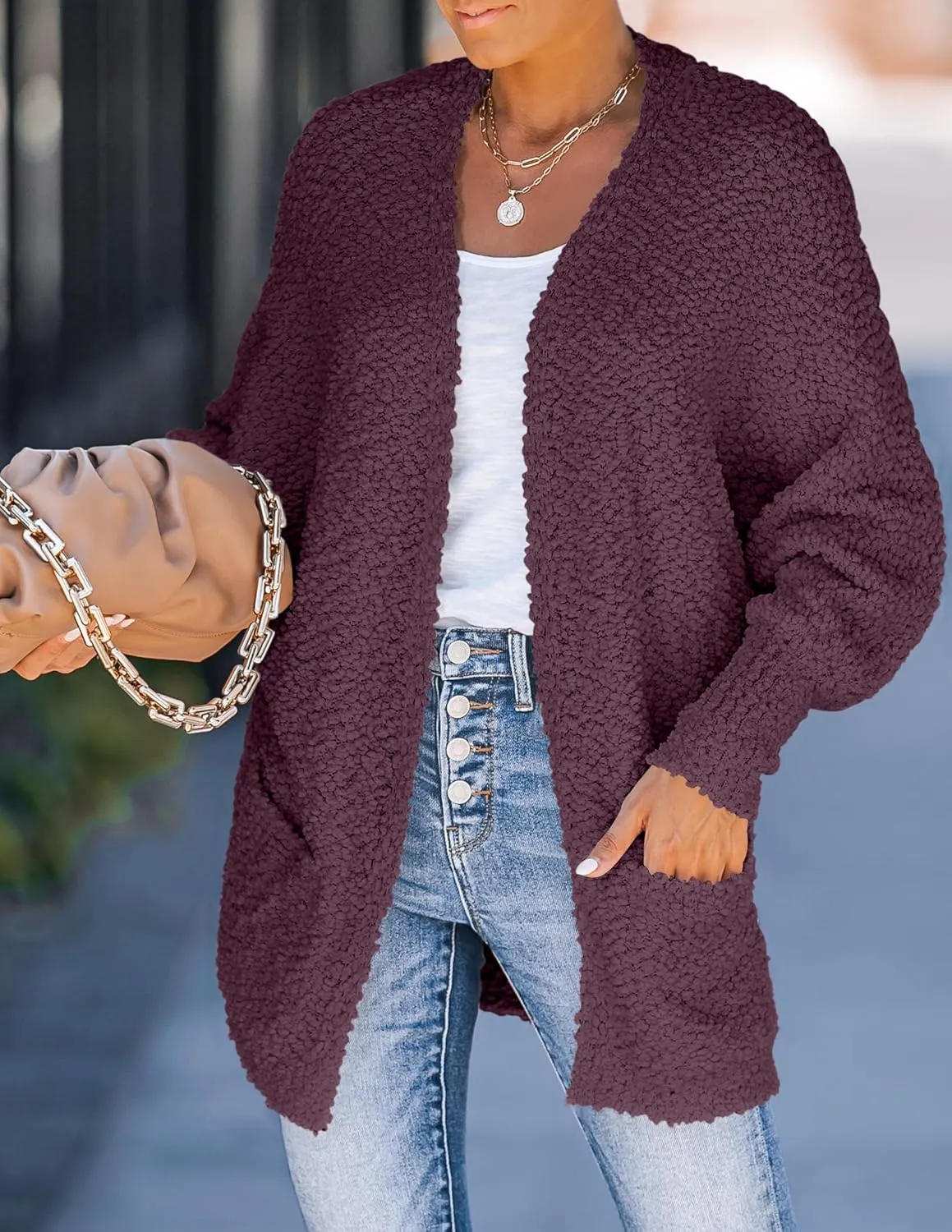 ZESICA Women's Fall Winter Popcorn Long Sleeve Open Front Chunky Knit Oversized Cardigan Sweater Coat