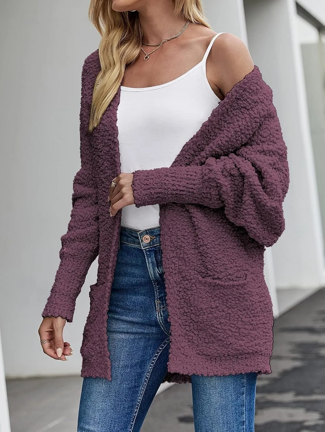 ZESICA Women's Fall Winter Popcorn Long Sleeve Open Front Chunky Knit Oversized Cardigan Sweater Coat