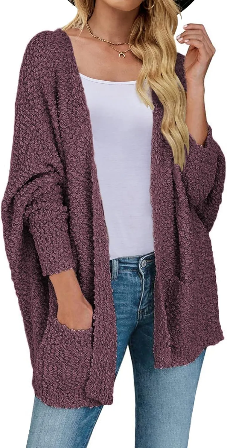 ZESICA Women's Fall Winter Popcorn Long Sleeve Open Front Chunky Knit Oversized Cardigan Sweater Coat