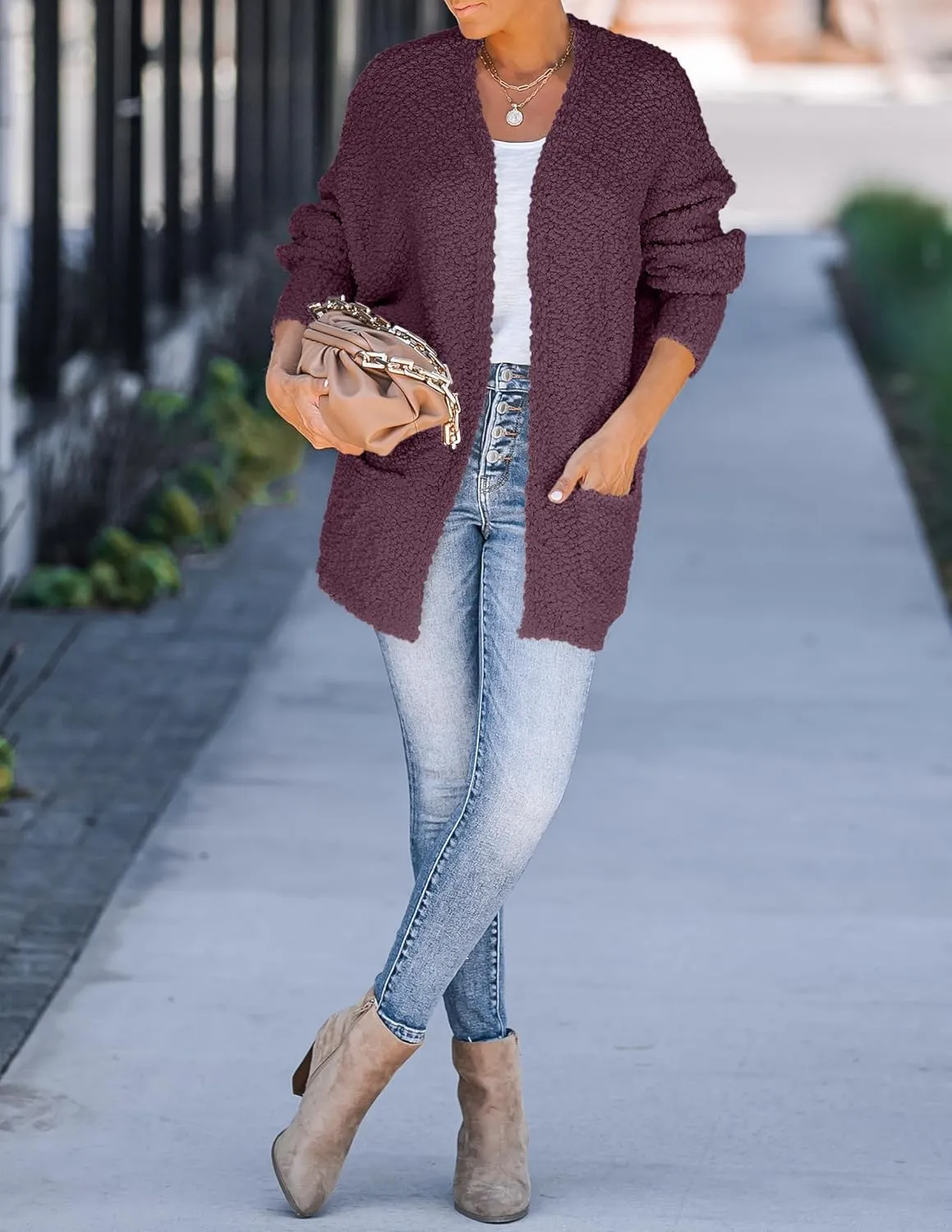 ZESICA Women's Fall Winter Popcorn Long Sleeve Open Front Chunky Knit Oversized Cardigan Sweater Coat