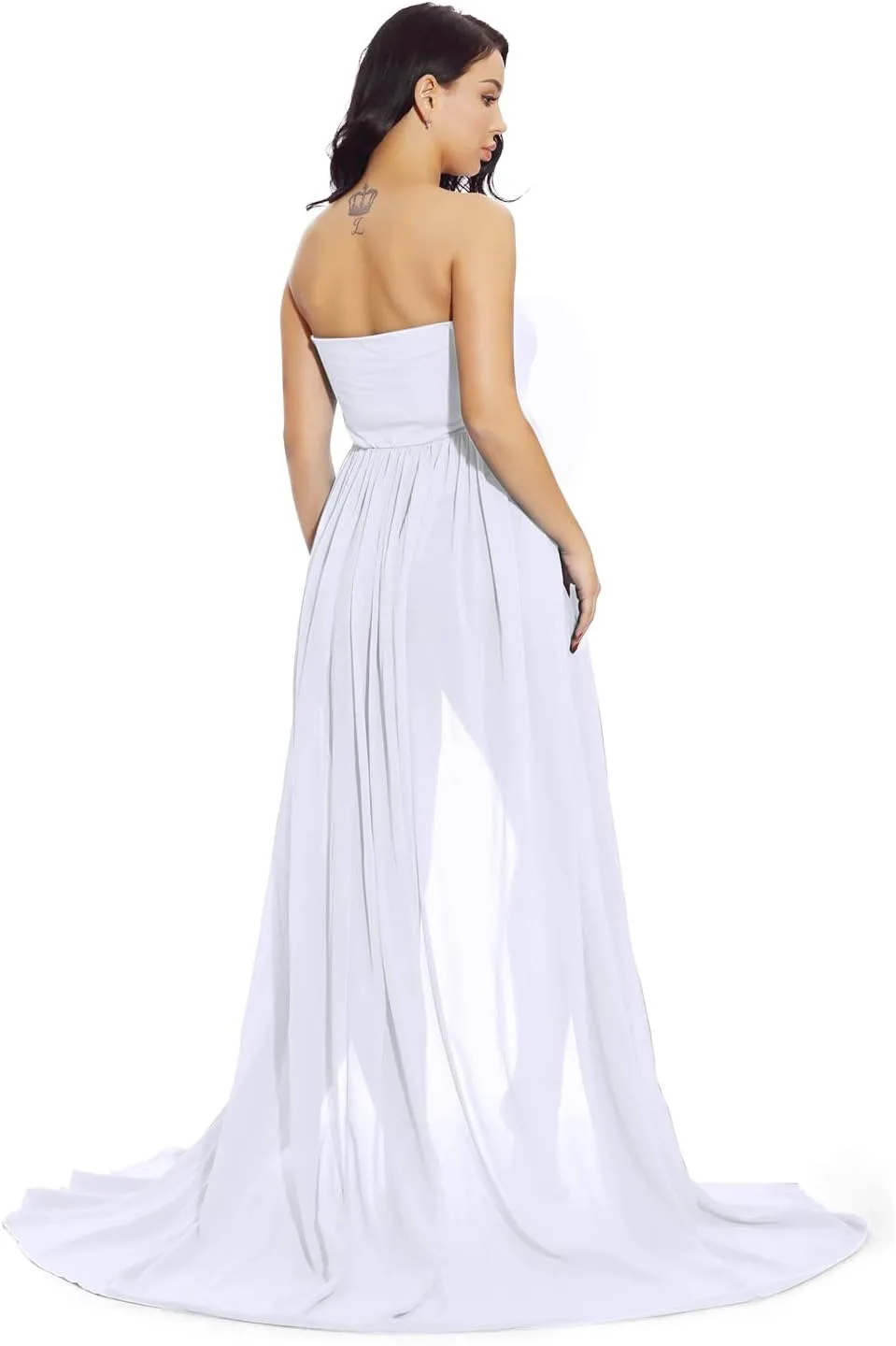 ZIUMUDY Maternity Chiffon Strapless Maxi Photography Dress Split Front Gown for Photoshoot